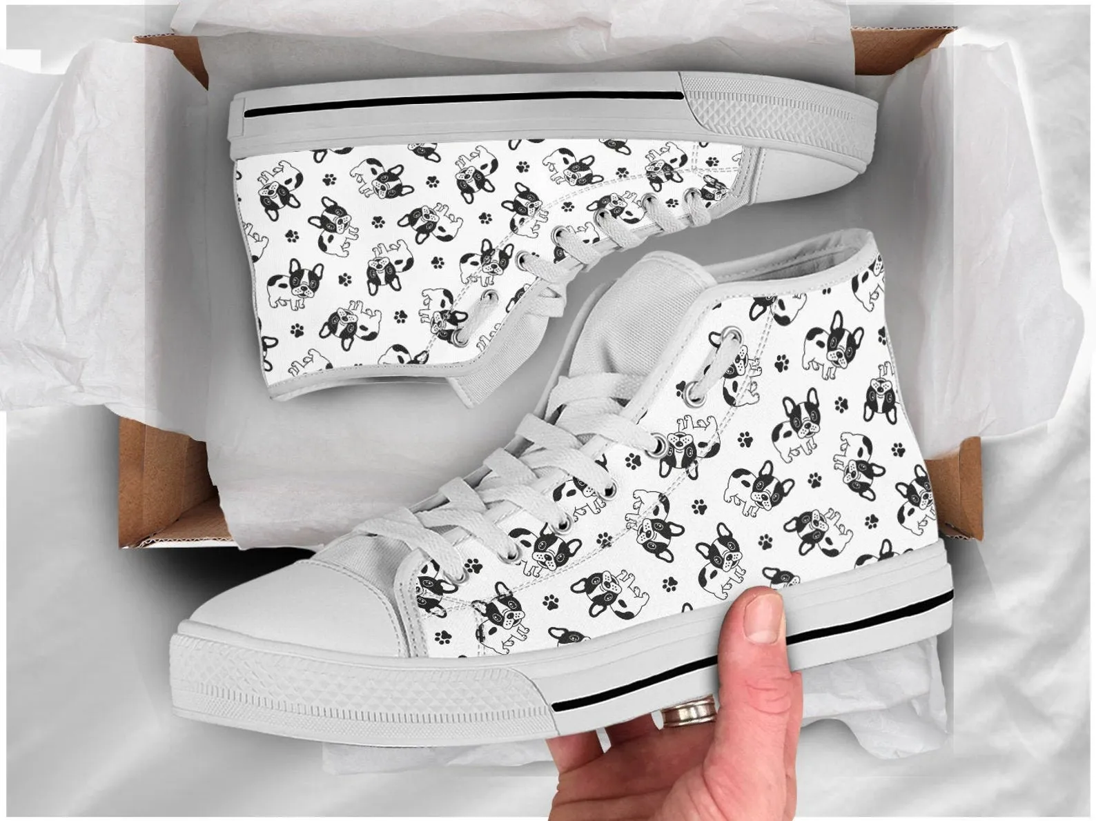 Cute Dog Shoes Dog Pattern Sneakers Pug Print Cute Shoes Pet Lover Gifts Custom High Top Converse Style Sneakers For Adults Women & Men