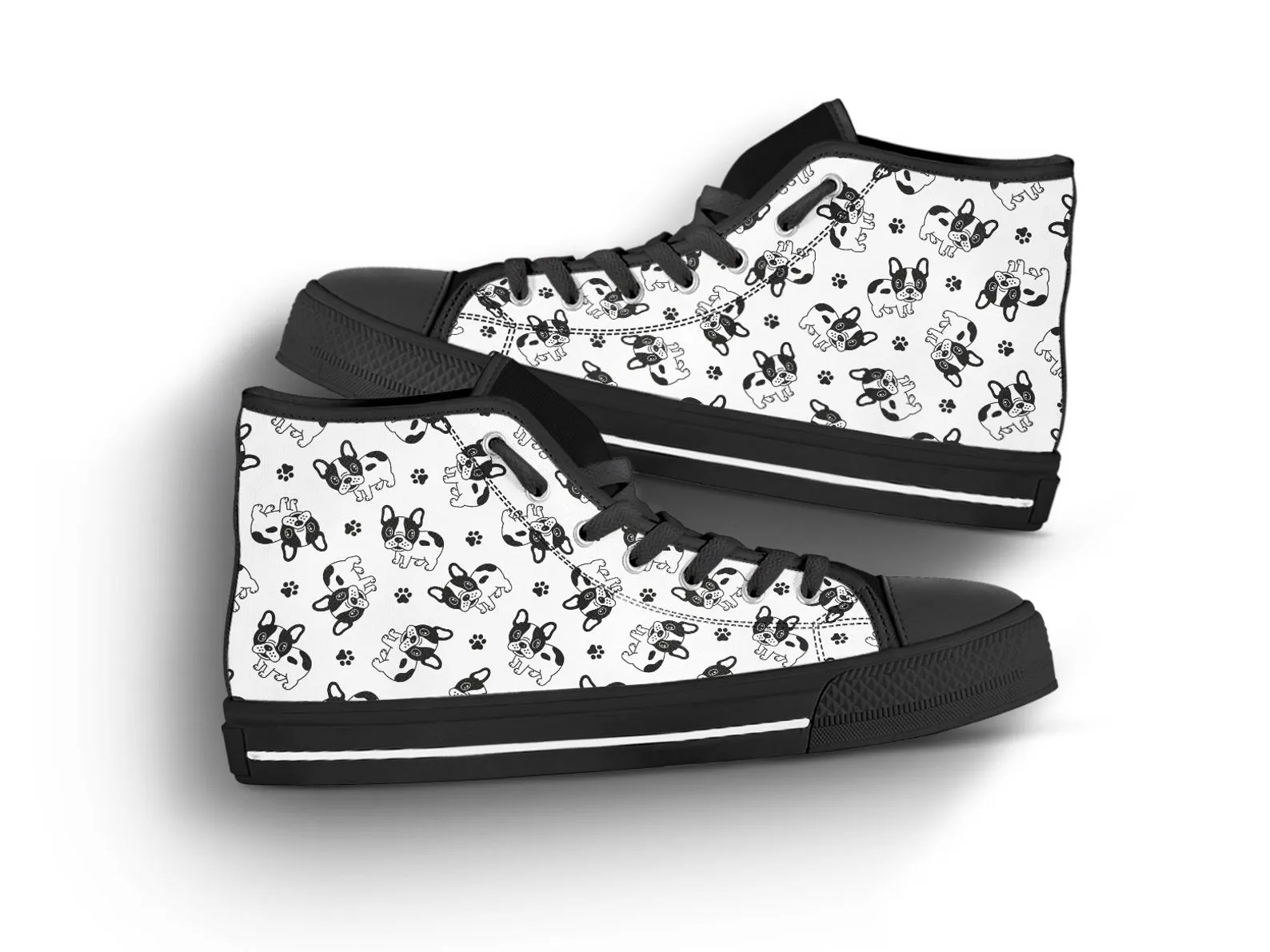 Cute Dog Shoes Dog Pattern Sneakers Pug Print Cute Shoes Pet Lover Gifts Custom High Top Converse Style Sneakers For Adults Women & Men