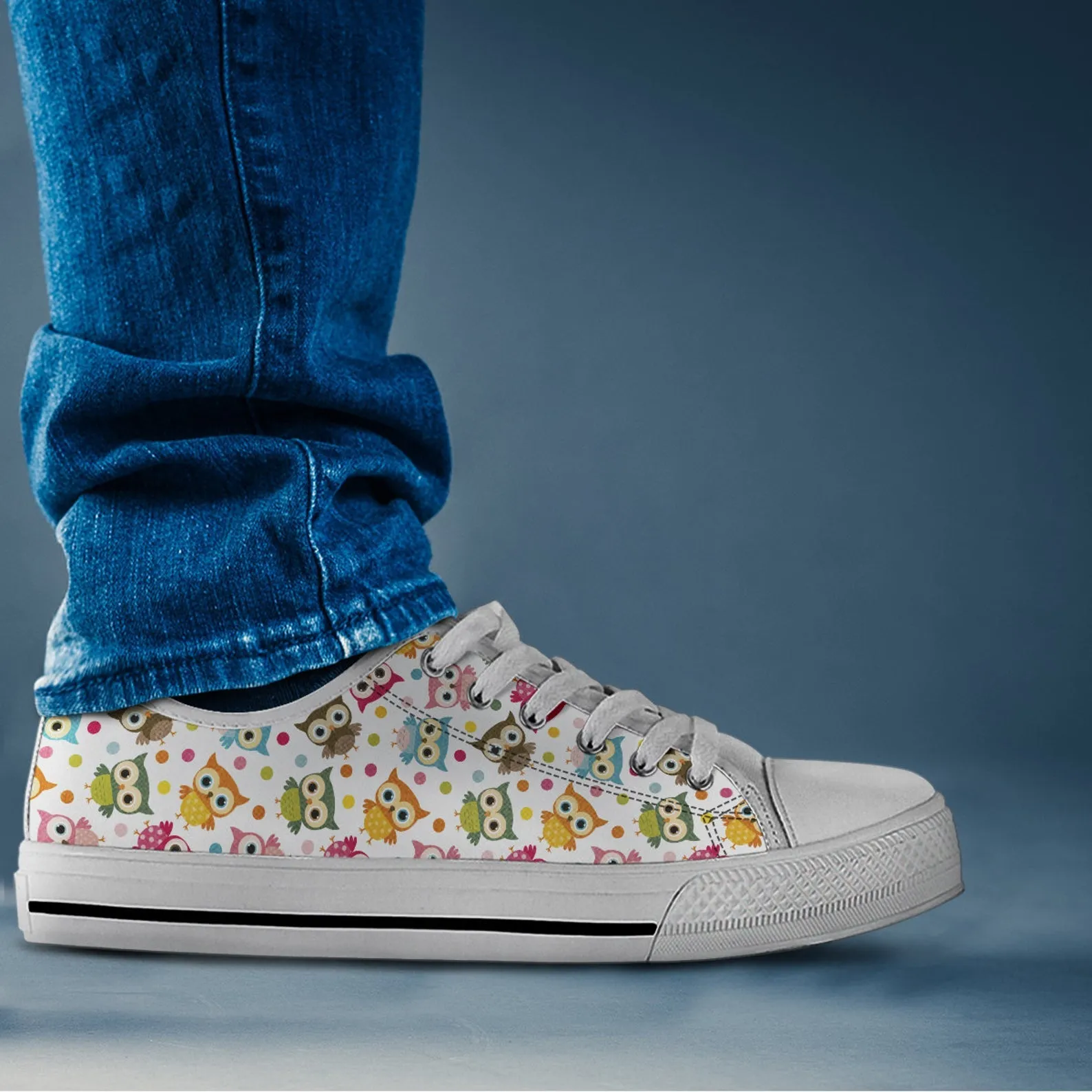 Cute Owl Shoes Owl Sneakers Owl Print Pattern Cute Shoes Owl Lover Gifts Custom Low Top Converse Style Sneakers For Adults Women & Men