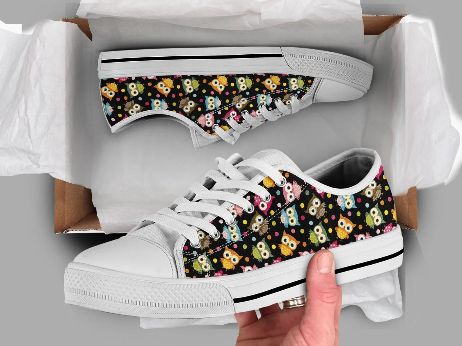 Cute Owl Shoes Owl Sneakers Owl Print Pattern Cute Shoes Owl Lover Gifts Custom Low Top Converse Style Sneakers For Adults Women & Men