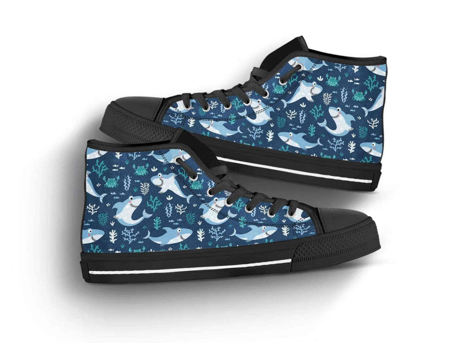 Cute Shark Shoes Shark Sneakers Cute Shoes Shark Lover Gifts Custom High Top Converse Style Sneakers For Adults Women & Men