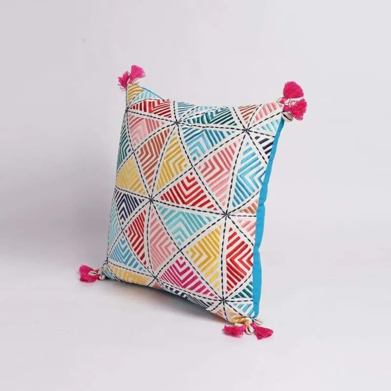 Embroidered pillow cover, multicoloured, handmade, bohemian, Peruvian, 16X16 inches