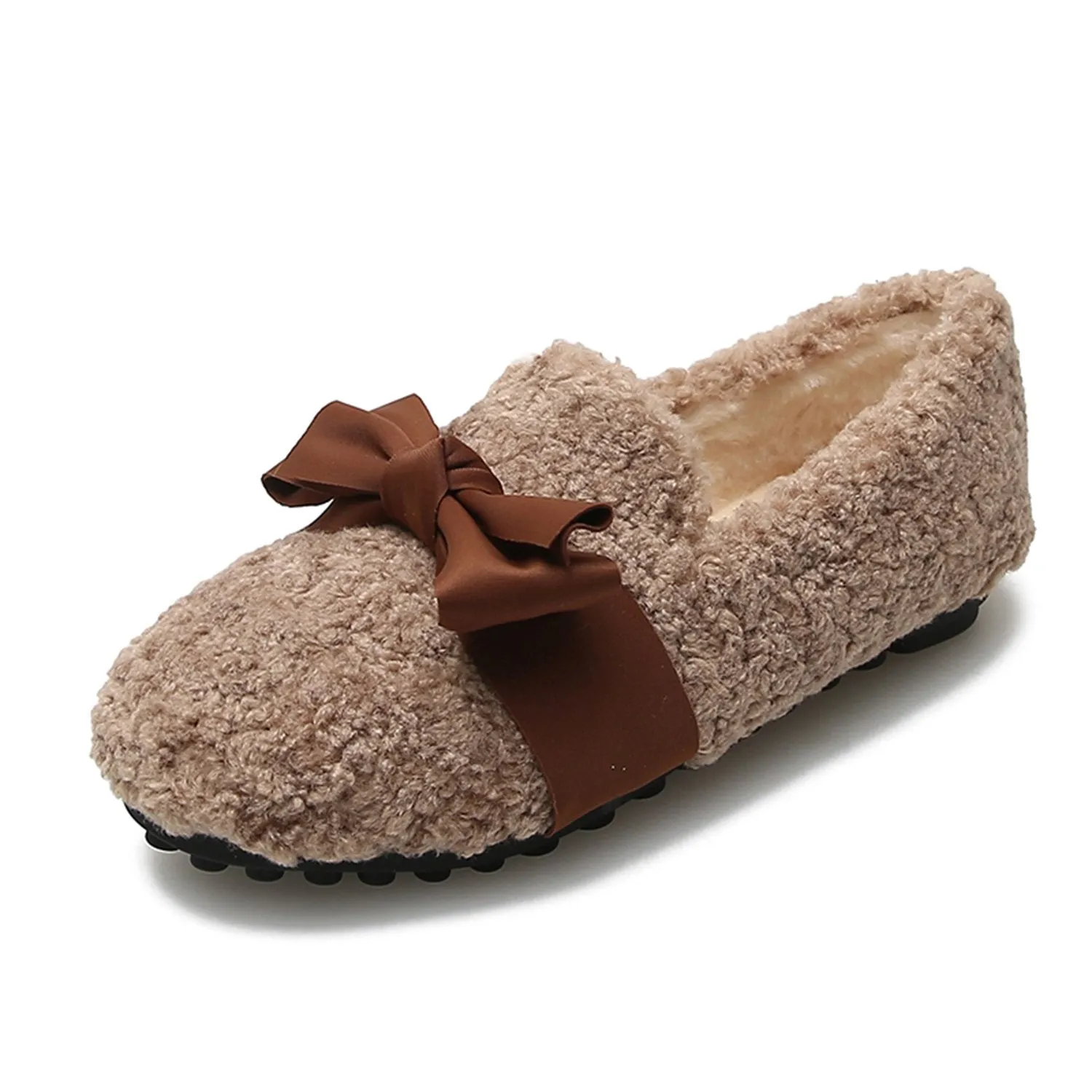 Faux Lamb Wool Comfy Warm Bow Loafers