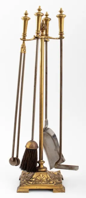 Five Piece Gilt Bronze Fireplace Tool Set