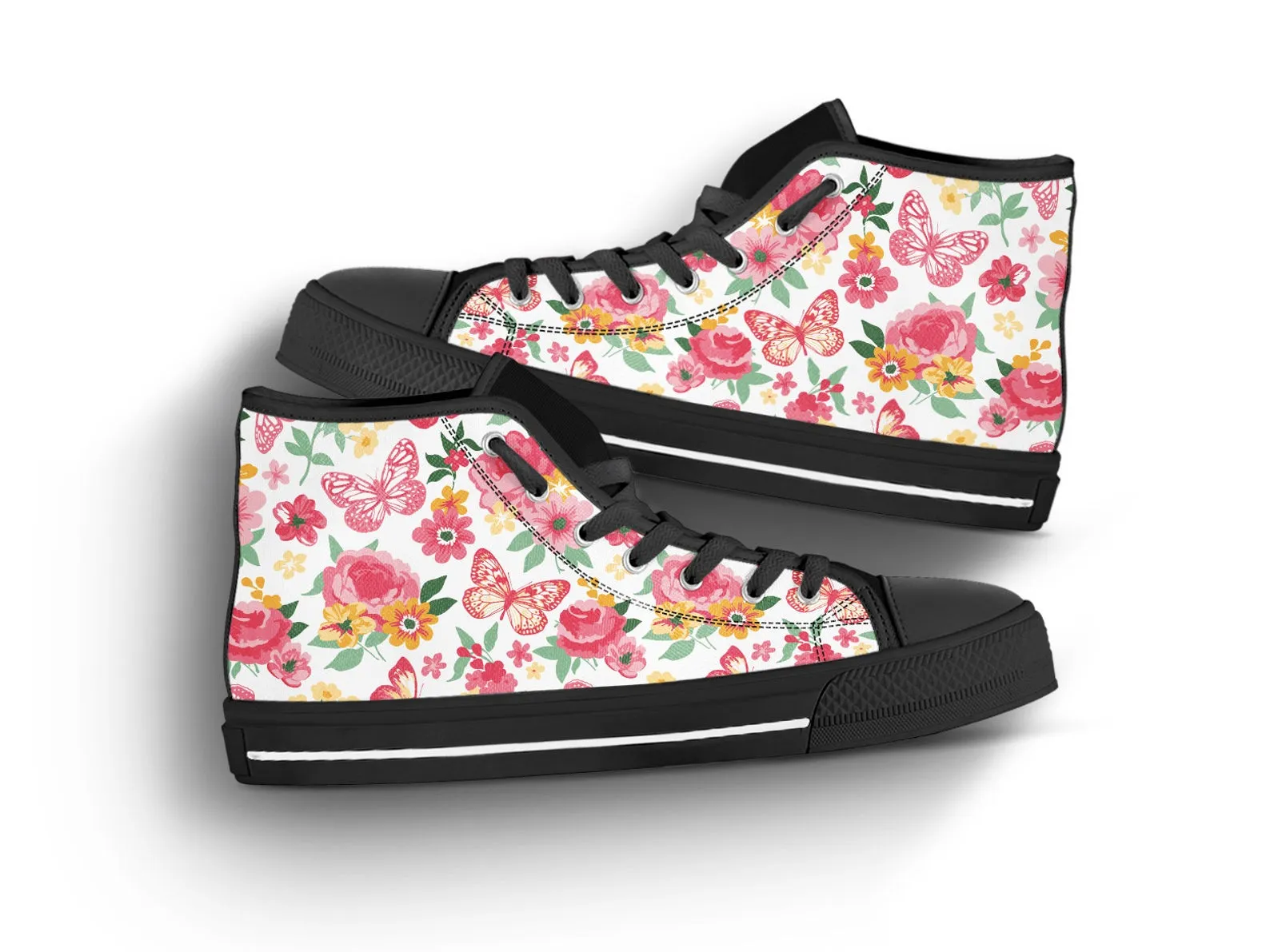 Floral Butterfly Shoes Butterfly Sneakers Cute Shoes Butterfly Lover Gifts Custom High Top Converse Style Sneakers For Adults Women & Men