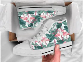 Floral Flamingo Shoes Flamingo Sneakers Cute Shoes Flamingo Lover Gifts Custom High Top Converse Style Sneakers For Adults Women & Men