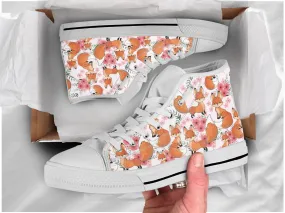 Fox Girls Shoes Fox Pattern Sneakers Fox Print Cute Shoes Fox Lover Gifts Custom High Top Converse Style Sneakers For Adults Women & Men