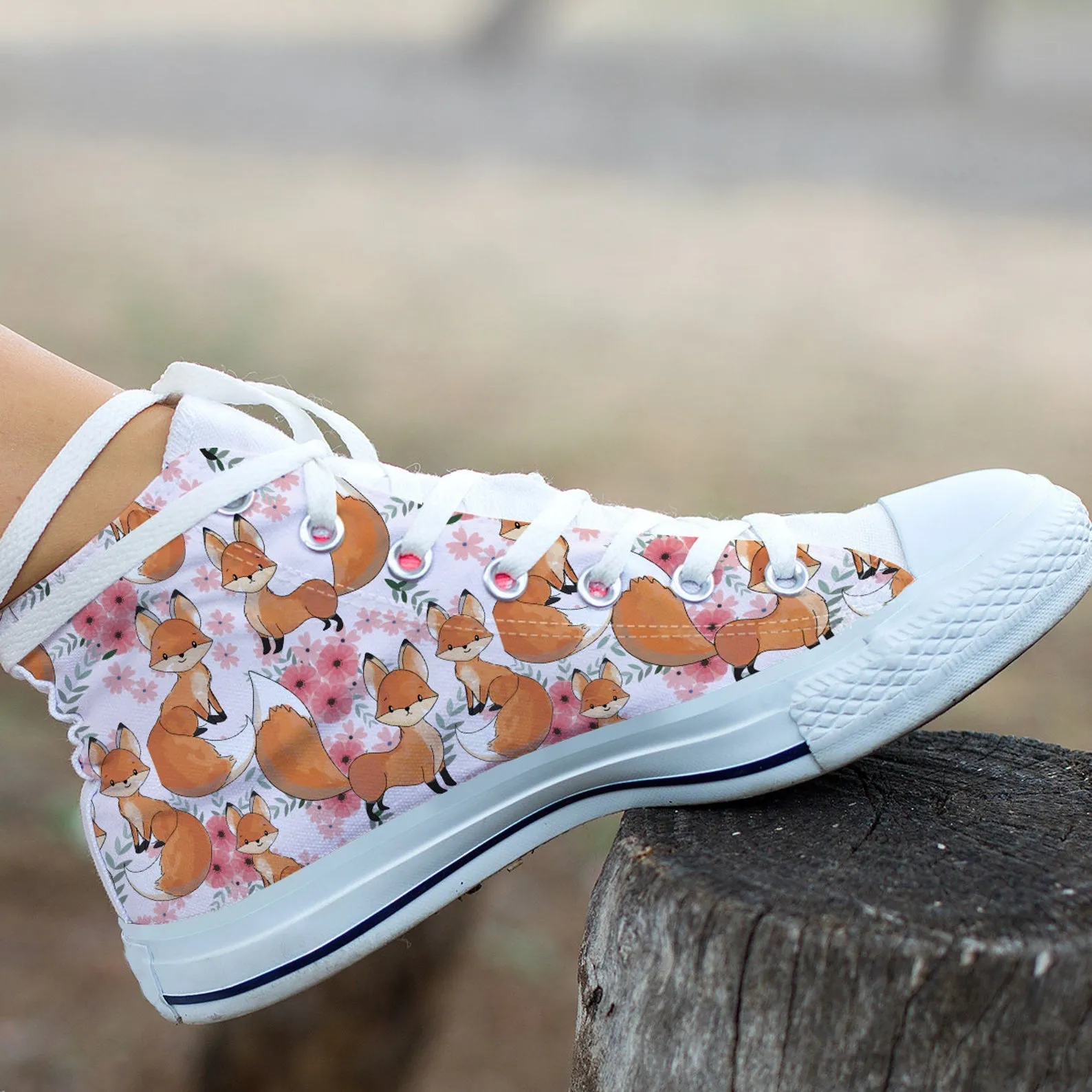 Fox Girls Shoes Fox Pattern Sneakers Fox Print Cute Shoes Fox Lover Gifts Custom High Top Converse Style Sneakers For Adults Women & Men