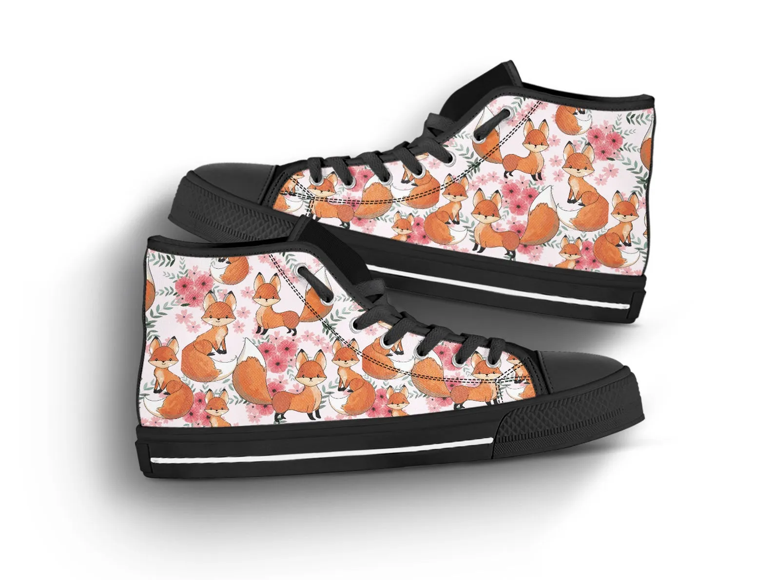 Fox Girls Shoes Fox Pattern Sneakers Fox Print Cute Shoes Fox Lover Gifts Custom High Top Converse Style Sneakers For Adults Women & Men