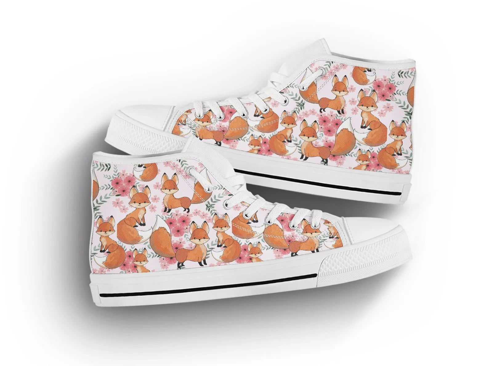 Fox Girls Shoes Fox Pattern Sneakers Fox Print Cute Shoes Fox Lover Gifts Custom High Top Converse Style Sneakers For Adults Women & Men