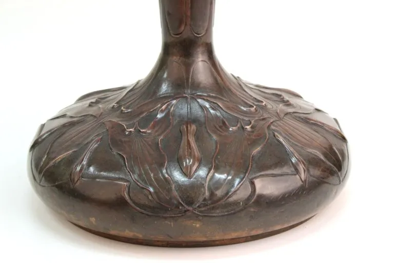 French Art Nouveau Copper Repousse Vase with Leaves Motif