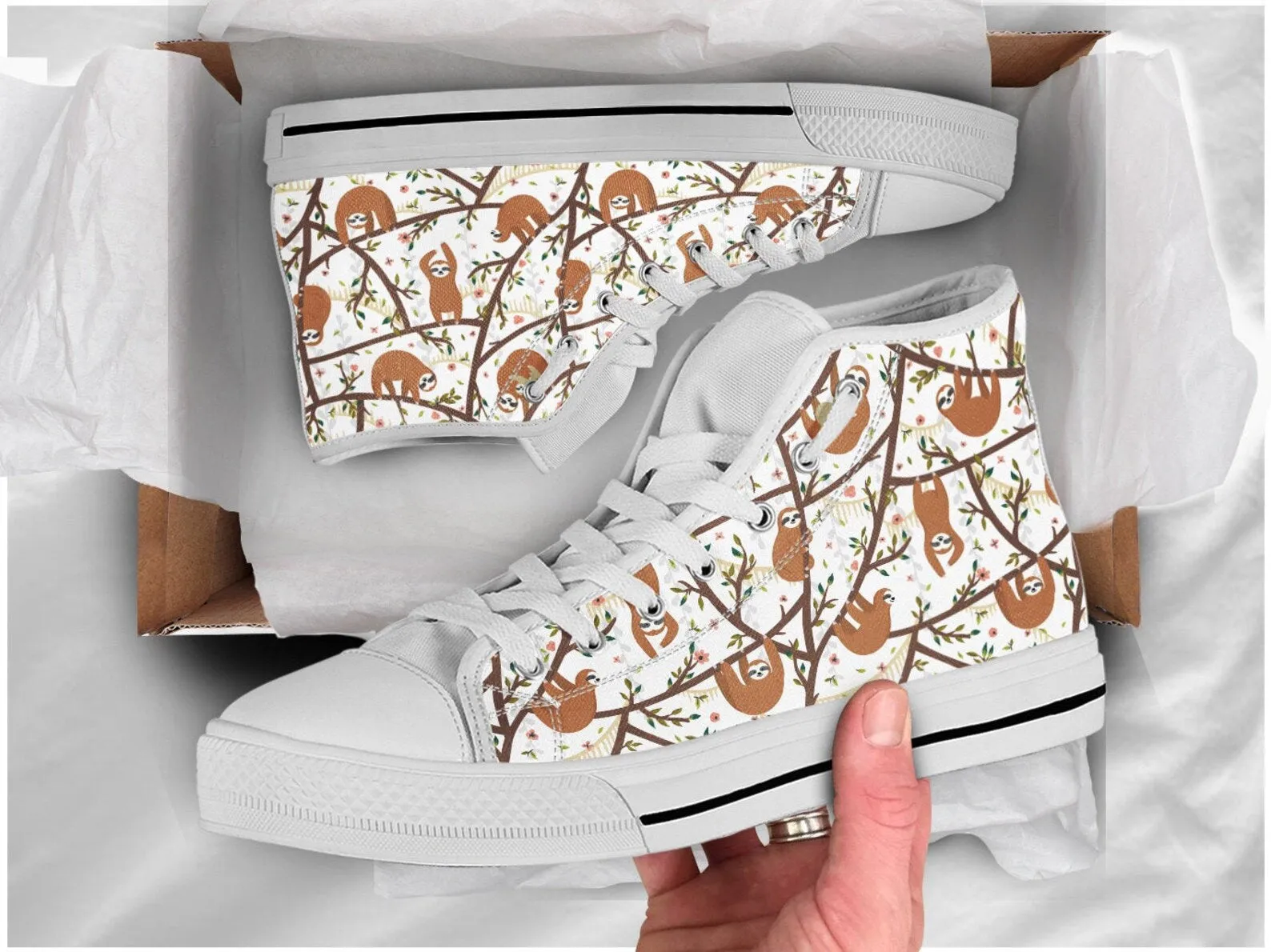 Funny Sloth Shoes Sloth Sneakers Cute Shoes Sloth Lover Gifts Custom High Top Converse Style Sneakers For Adults Women & Men