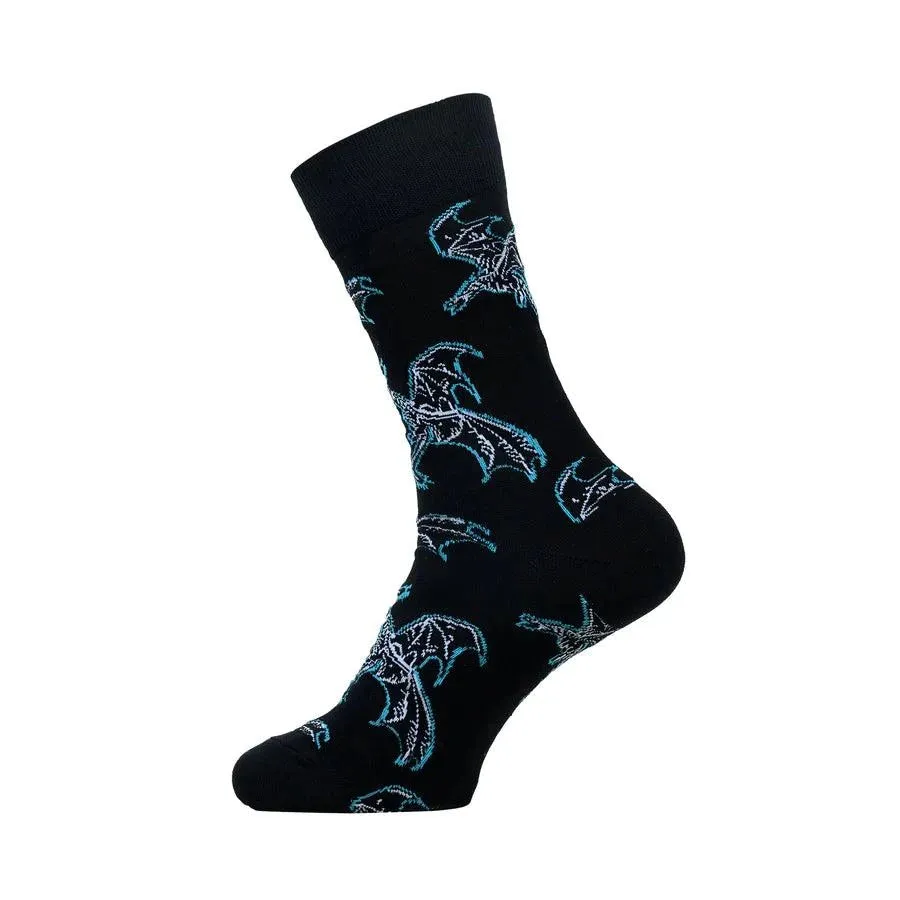 Game Of Thrones The Night King & Viserion, The Ice Dragon Crew Length Socks For Men - Black