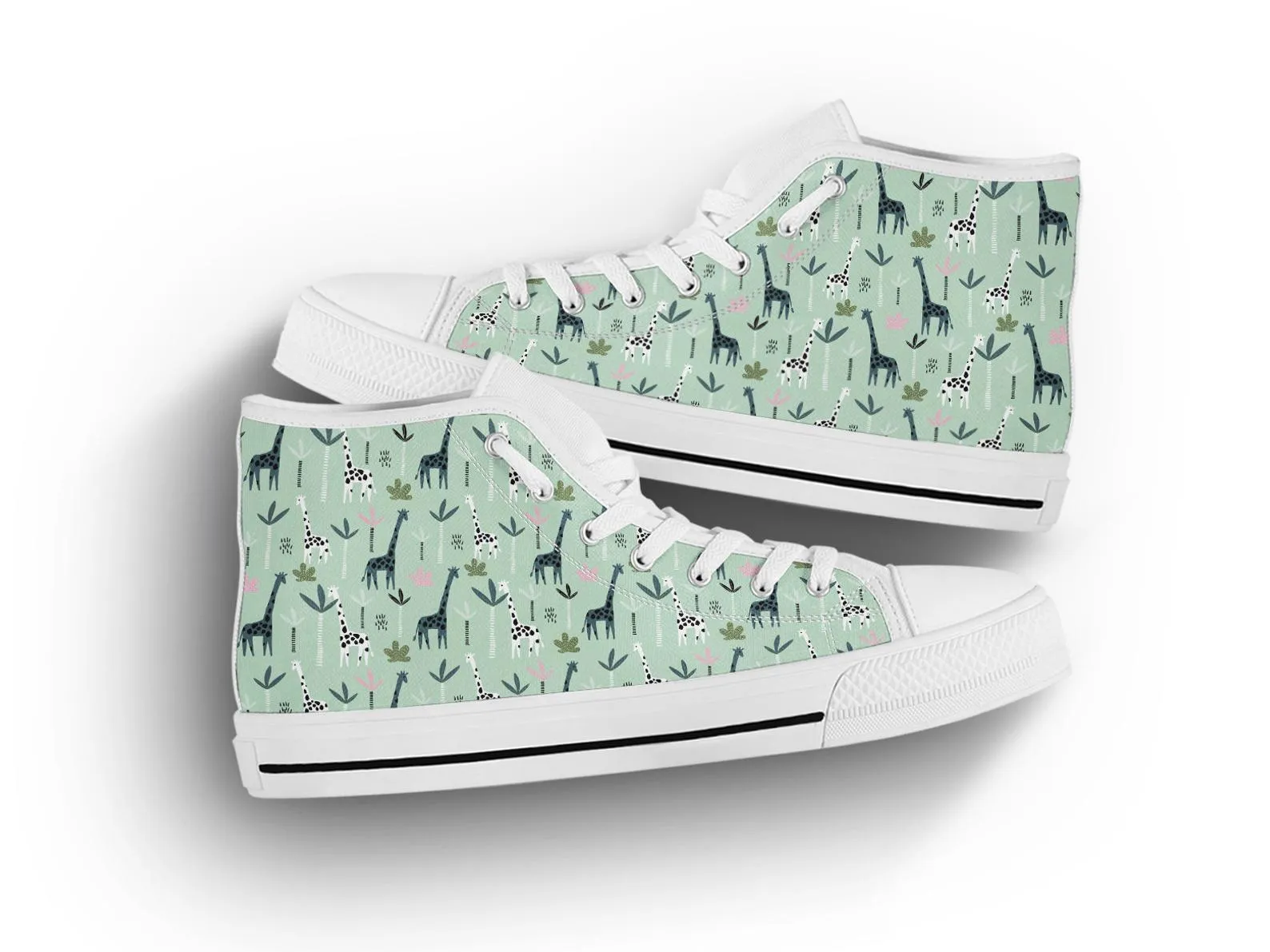 Green Giraffe Shoes Giraffe Sneakers Giraffe Cute Shoes Giraffe Lover Gifts Custom High Top Converse Style Sneakers For Adults Women & Men