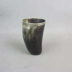 Horn Drinking Beaker With Silver Silver Plated Rim Antique Victorian c1890