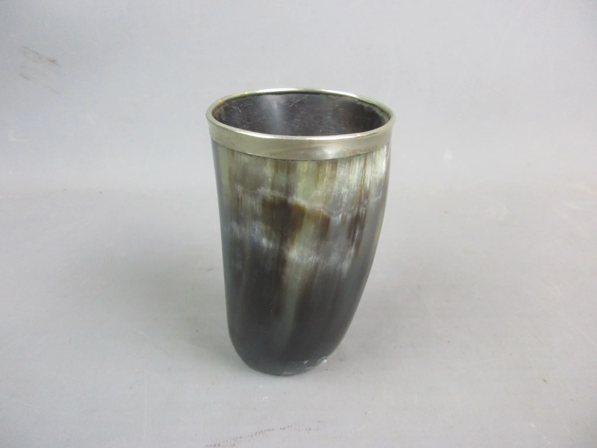 Horn Drinking Beaker With Silver Silver Plated Rim Antique Victorian c1890