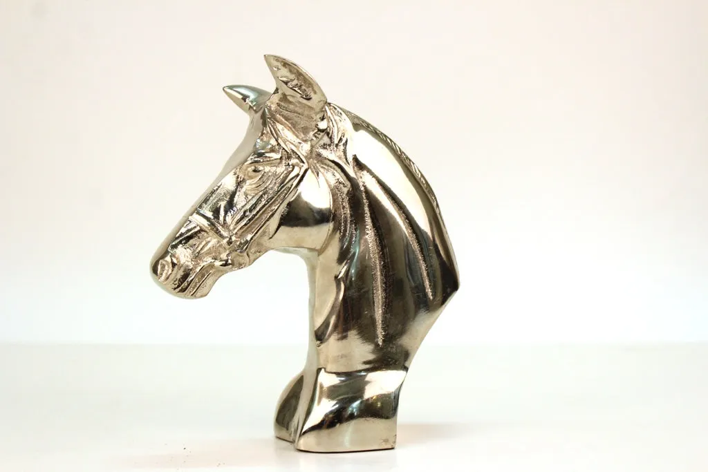 Horse Head Sculpture in Polished Cast Metal