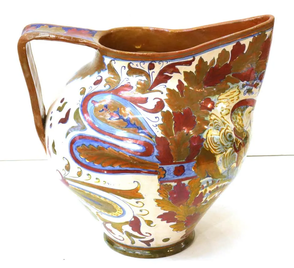 Italian Renaissance Revival Painted Ceramic Lusterware Pitcher