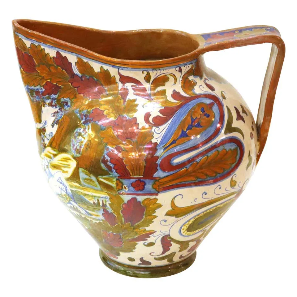 Italian Renaissance Revival Painted Ceramic Lusterware Pitcher