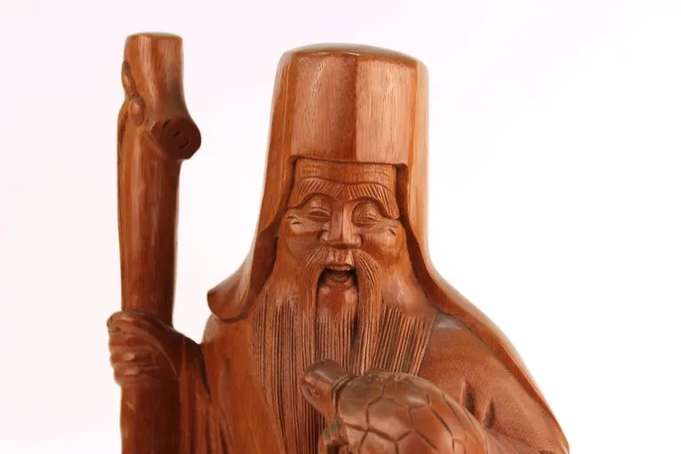 Japanese Meiji Paloma Wood Carving Okimono of Jurojin