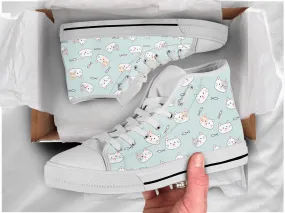 Kawaii Cat Shoes Cat Sneakers Kawaii Clothing Cute Shoes Cat Lover Gifts Custom High Top Converse Style Sneakers For Adults Women & Men