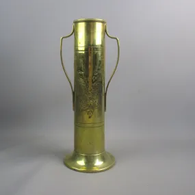 Large Brass Art Nouveau Floral Finish Twin Handled Vases Victorian c1880