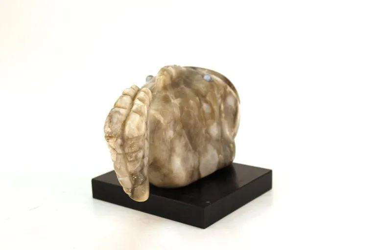 Mid-Century Modern Blowfish Sculpture in White Stone with Glass Marble Eyes