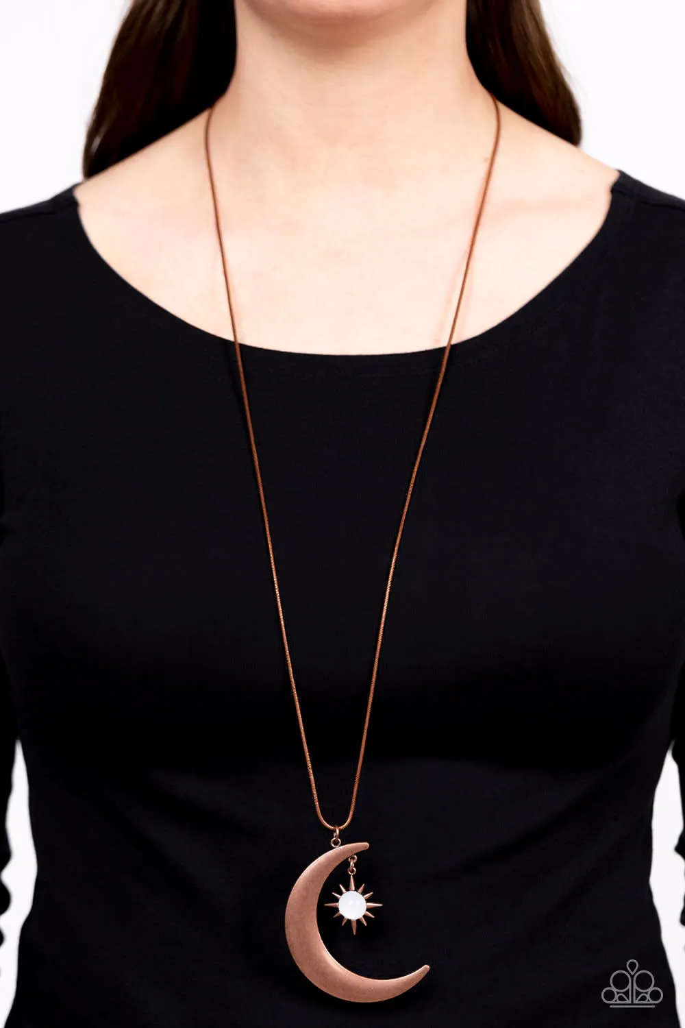 Paparazzi Astral Ascension - Copper Crescent Moon Long Necklace