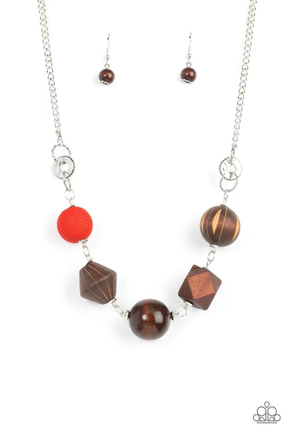 Paparazzi Eco Extravaganza - Red and Brown Wooden Beads Necklace