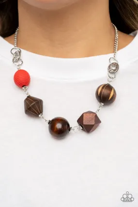 Paparazzi Eco Extravaganza - Red and Brown Wooden Beads Necklace