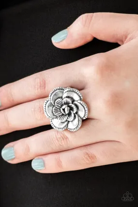 Paparazzi FLOWERBED and Breakfast Silver Petal Bloom Floral Ring