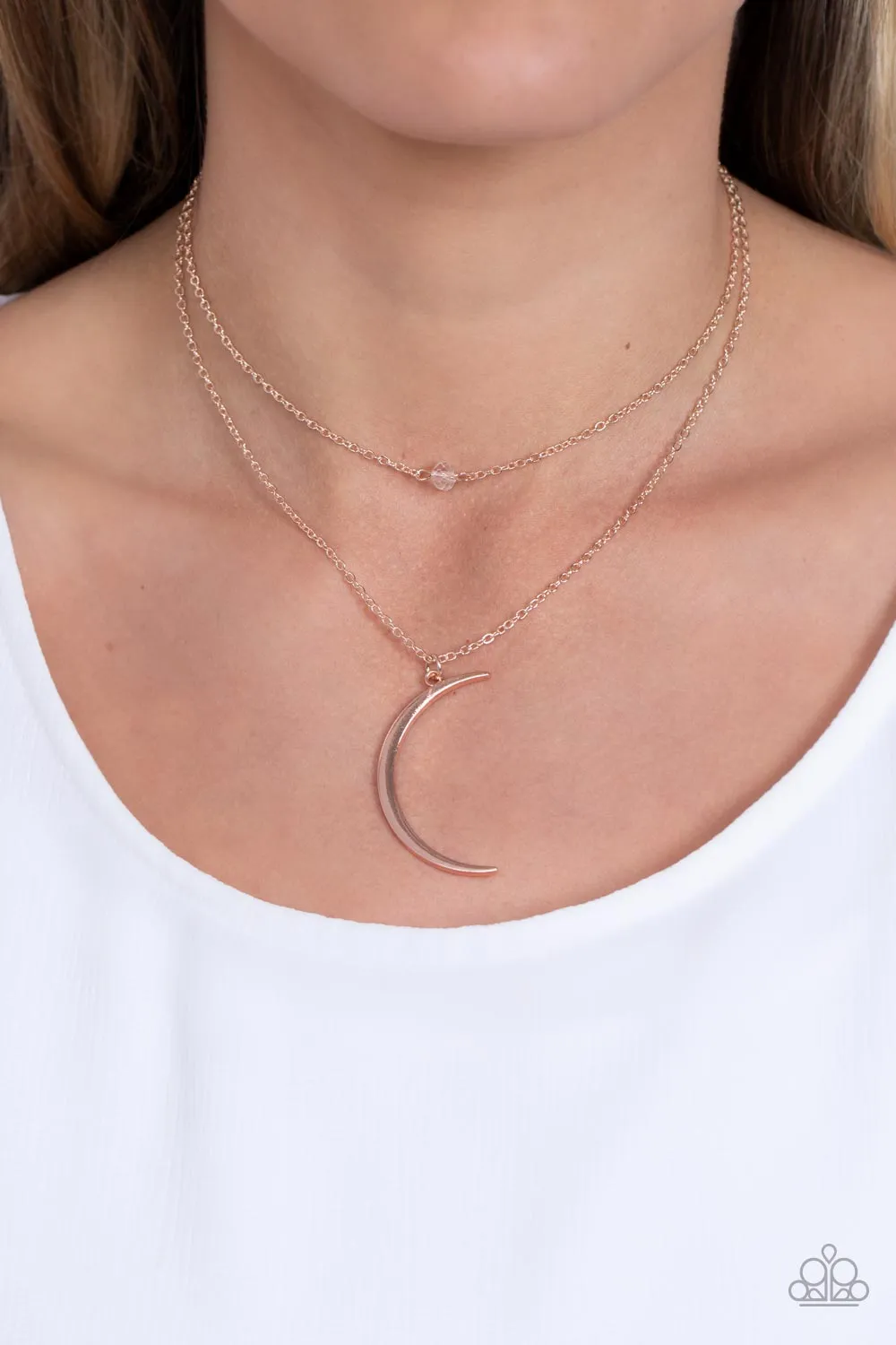 Paparazzi Modern Moonbeam - Rose Gold Crescent Moon Necklace