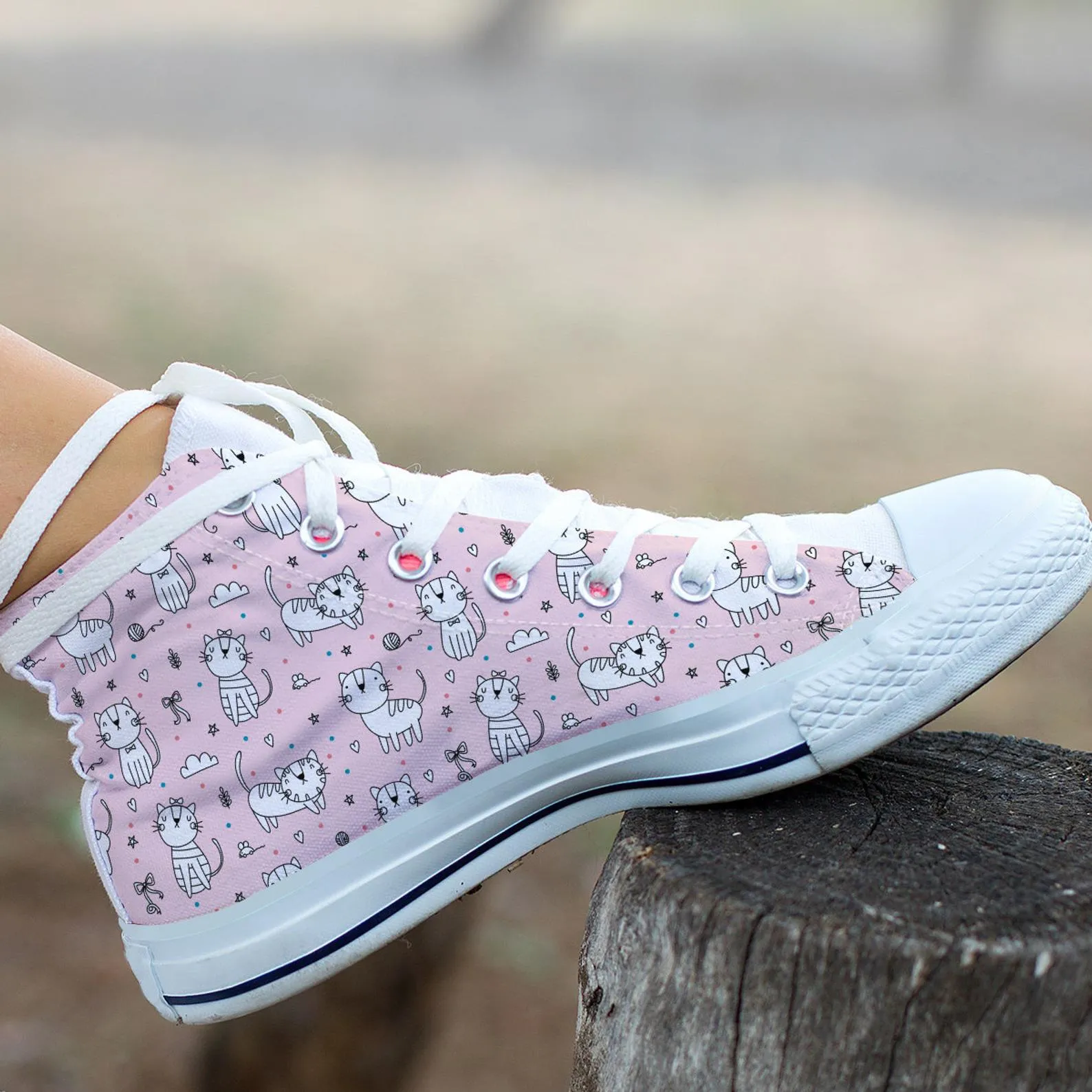 Pink Cat Shoes Cat Girl Sneakers Cat Pattern Cute Shoes Cat Lover Gifts Custom High Top Converse Style Sneakers For Adults Women & Men