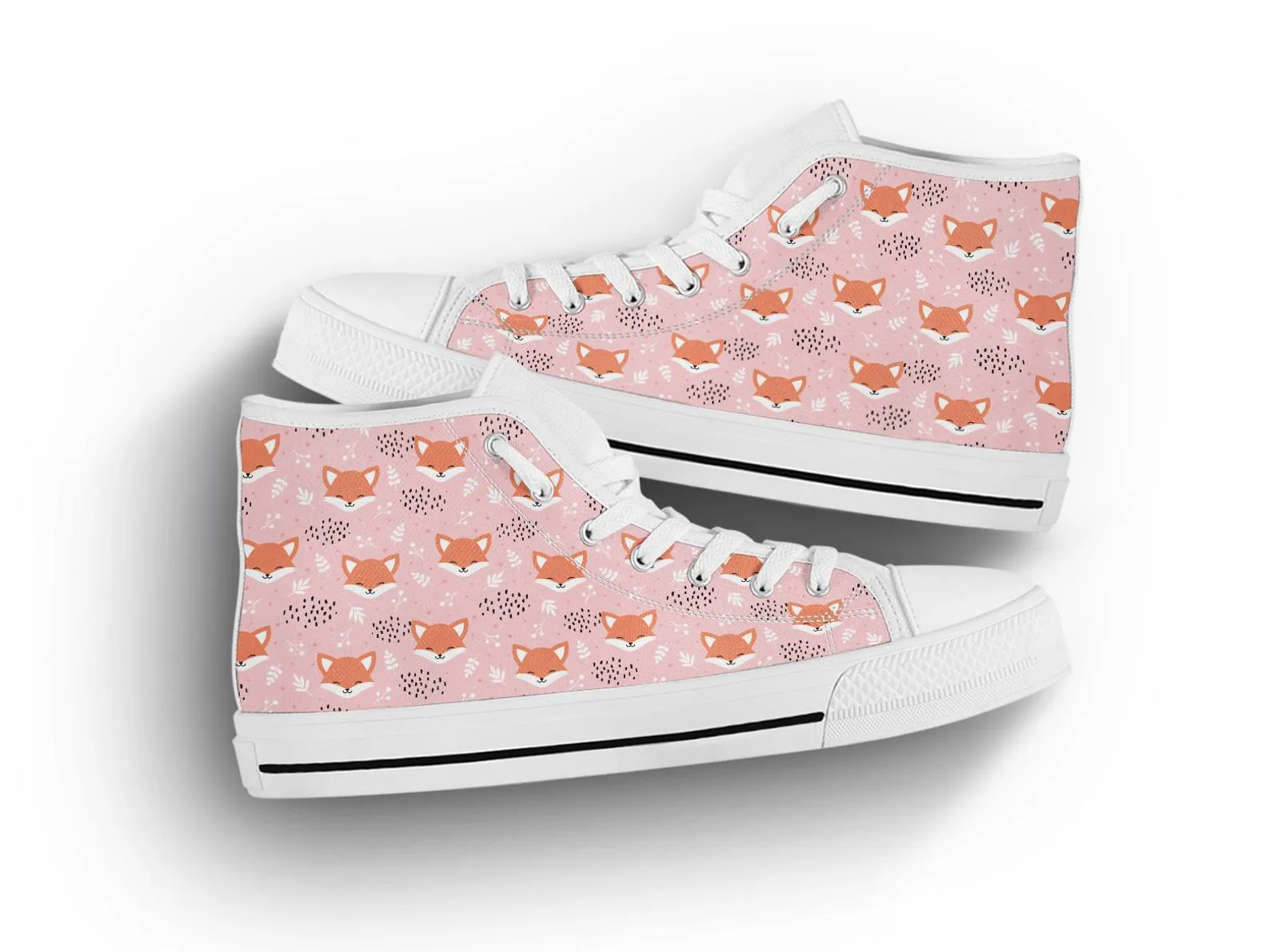 Pink Fox Shoes Fox Pattern Sneakers Fox Print Cute Shoes Fox Lover Gifts Custom High Top Converse Style Sneakers For Adults Women & Men