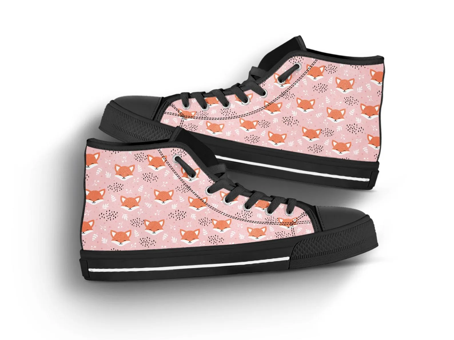 Pink Fox Shoes Fox Pattern Sneakers Fox Print Cute Shoes Fox Lover Gifts Custom High Top Converse Style Sneakers For Adults Women & Men