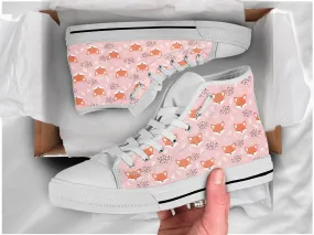 Pink Fox Shoes Fox Pattern Sneakers Fox Print Cute Shoes Fox Lover Gifts Custom High Top Converse Style Sneakers For Adults Women & Men