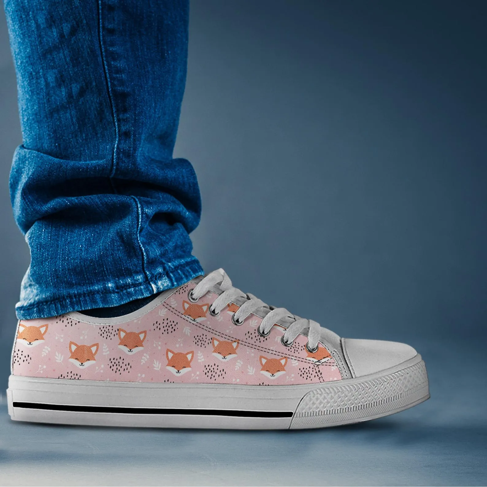 Pink Fox Shoes Fox Sneakers Fox Print Pattern Cute Shoes Fox Lover Gifts Custom Low Top Converse Style Sneakers For Adults Women & Men