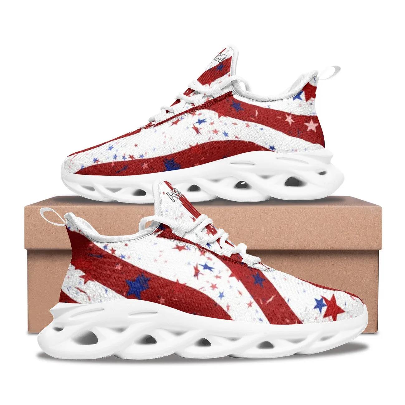 Red, White, and Run Free: American Flag Mesh Running Shoes for Women