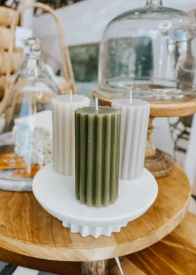 Ribbed Pillar Candle Small - Moss