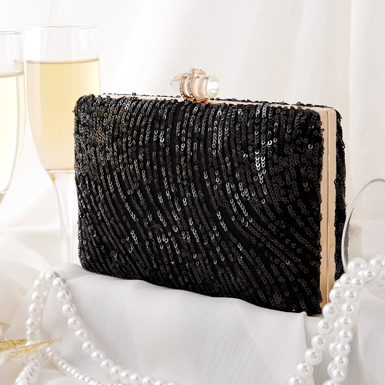 Riona Black Sequin Clutch