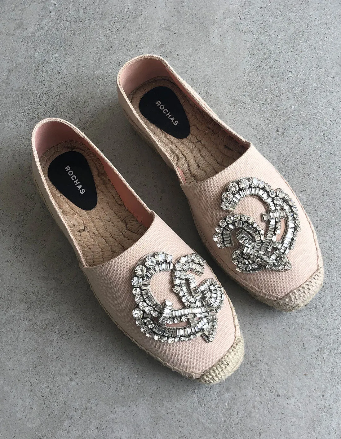 Rochas Crystal Espadrilles, Beige