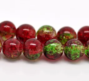 Round Glass Crackle Czech Loose Beads for Jewelry Making 10mm Red Green Beads 10pcs