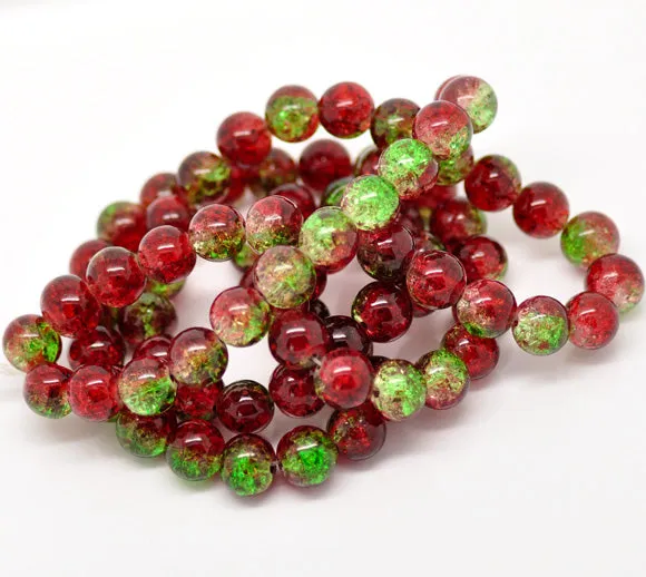 Round Glass Crackle Czech Loose Beads for Jewelry Making 10mm Red Green Beads 10pcs