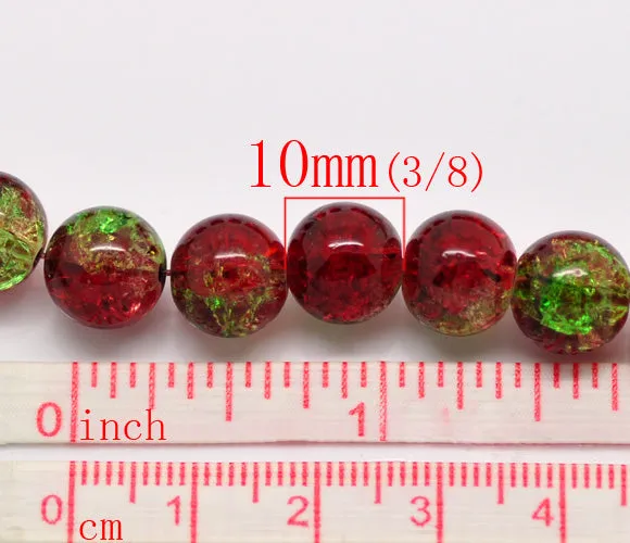 Round Glass Crackle Czech Loose Beads for Jewelry Making 10mm Red Green Beads 10pcs