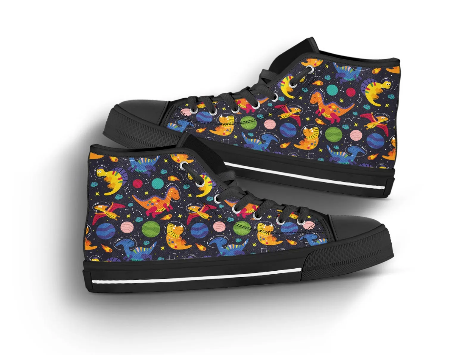 Space Dinosaur Shoes Dinosaur Print Sneakers Cute Shoes Dinosaur Lover Gifts Custom High Top Converse Style Sneakers For Adults Women & Men