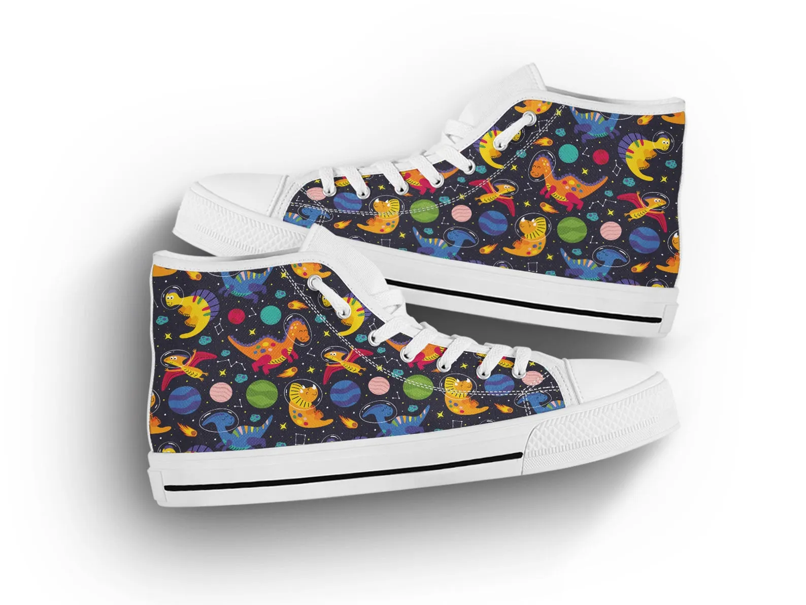 Space Dinosaur Shoes Dinosaur Print Sneakers Cute Shoes Dinosaur Lover Gifts Custom High Top Converse Style Sneakers For Adults Women & Men