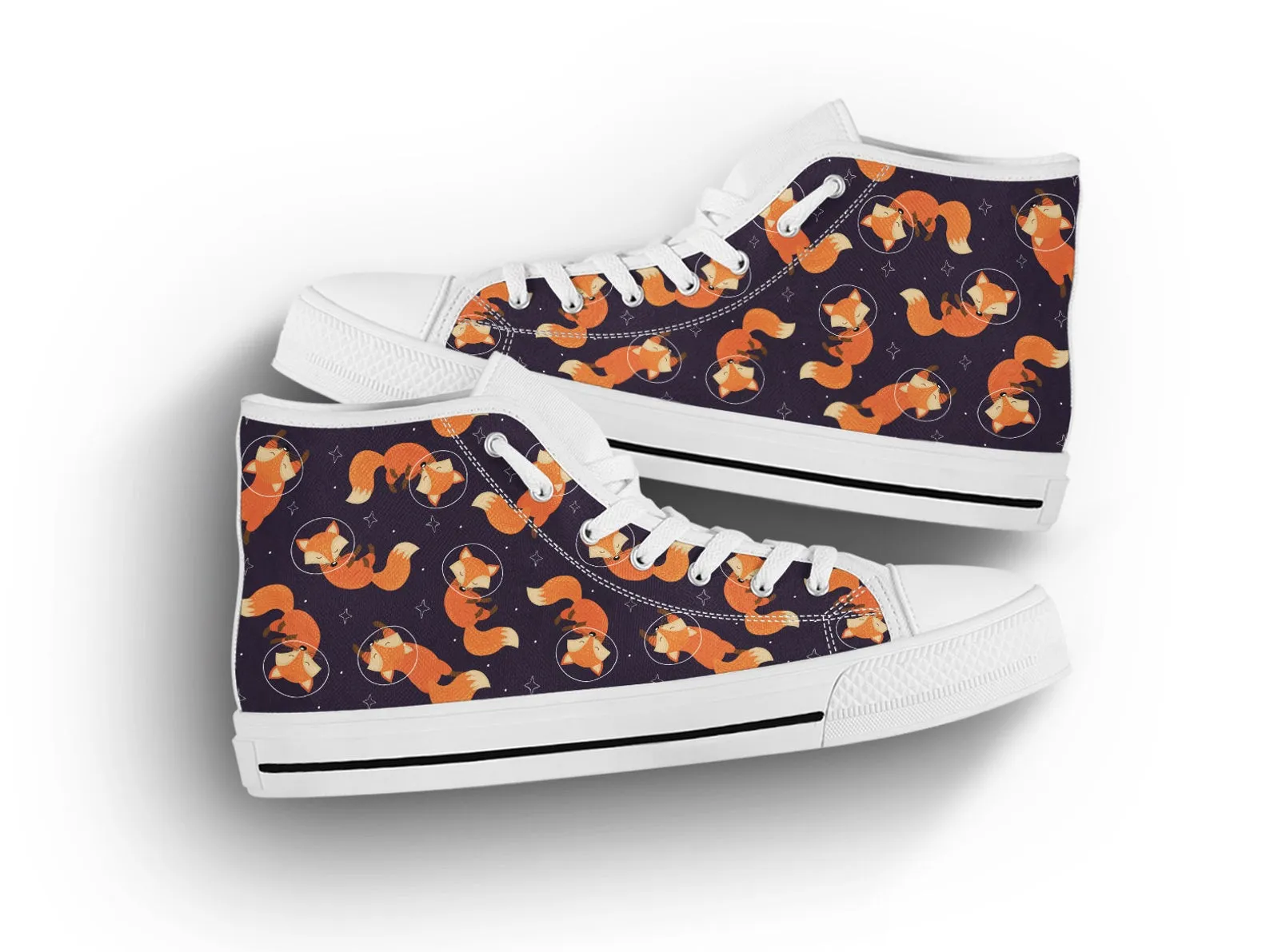 Space Fox Shoes Fox Pattern Sneakers Fox Print Cute Shoes Fox Lover Gifts Custom High Top Converse Style Sneakers For Adults Women & Men