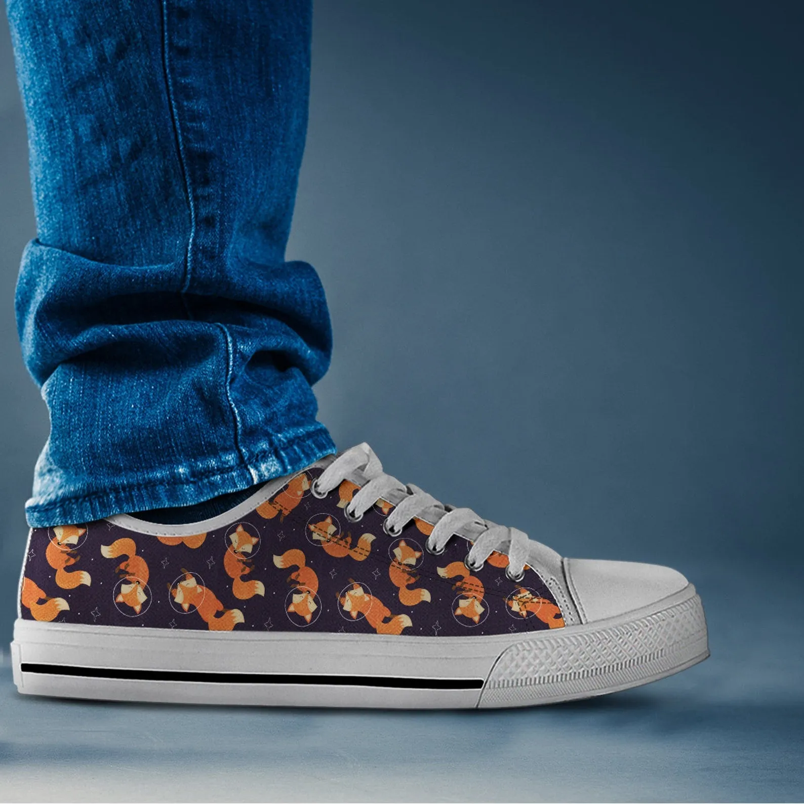 Space Fox Shoes Fox Sneakers Fox Print Pattern Cute Shoes Fox Lover Gifts Custom Low Top Converse Style Sneakers For Adults Women & Men