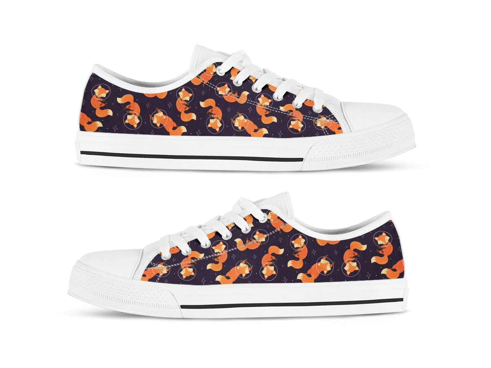 Space Fox Shoes Fox Sneakers Fox Print Pattern Cute Shoes Fox Lover Gifts Custom Low Top Converse Style Sneakers For Adults Women & Men