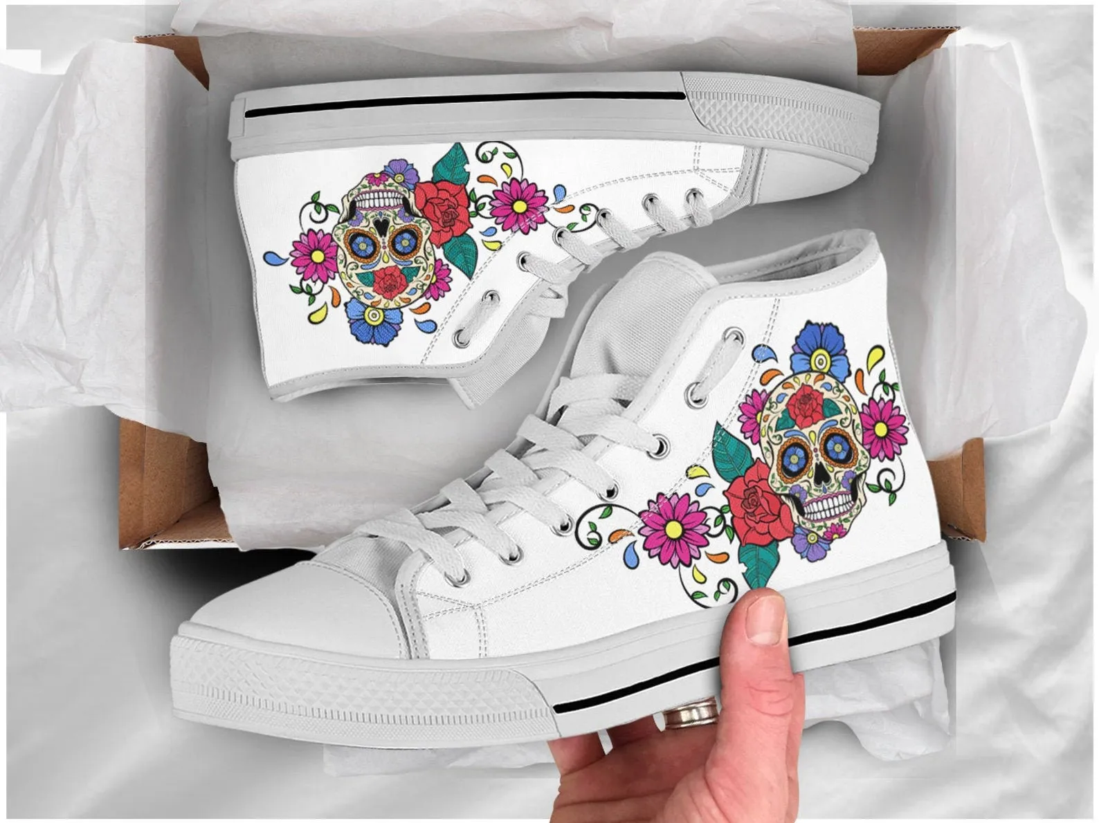 Sugar Skull Shoes Sugarskull Sneakers Cute Shoes Skull Lover Gifts Custom High Top Converse Style Sneakers For Adults Women & Men